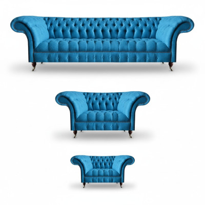 Himmelblaue Chesterfield sestava Luxusní sedací souprava Designové pohovky