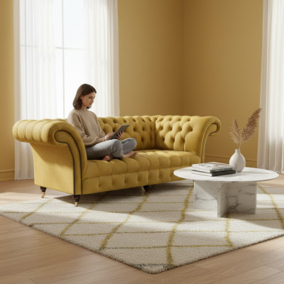 Chesterfield Luxusní Nábytek Třímístná Pohovka Gauč Textil Čalouněná Pohovka Obývací Pokoj