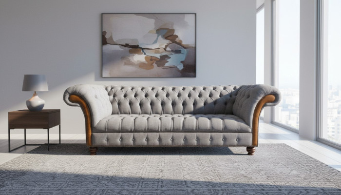 Hellgraues Chesterfield Polstersofa Wohnzimmer Designer Couch 4-Sitzer