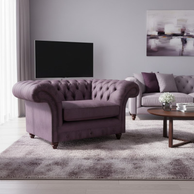 Chesterfield Lila Křeslo Obývací Pokoj Látkový Jednomístný Elegantní 1-Sedačka