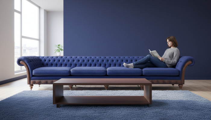 Blaues Chesterfield Wohnzimmer Viersitzer Sofa Exklusive Polstermöbel