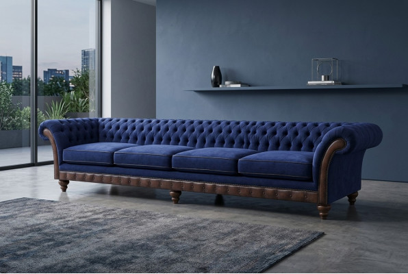 Blaues Chesterfield Wohnzimmer Viersitzer Sofa Exklusive Polstermöbel