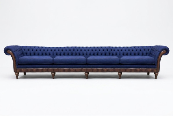 Blaues Chesterfield Wohnzimmer Viersitzer Sofa Exklusive Polstermöbel