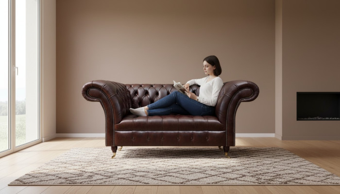 Braunes Chesterfield Ledersofa Designer Kunstledercouchen Zweisitzer