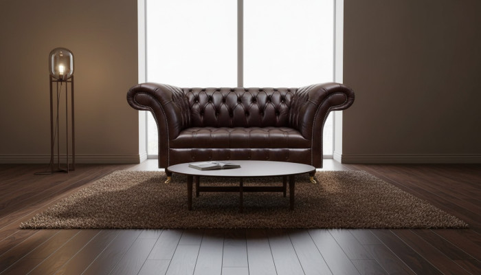 Braunes Chesterfield Ledersofa Designer Kunstledercouchen Zweisitzer