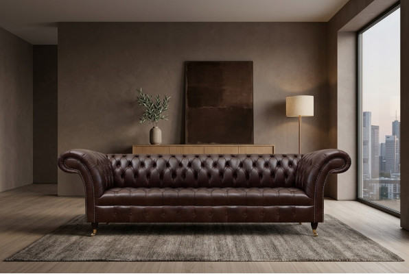 Braune Chesterfield Kunstleder Couch Modernes Sofa Viersitzer Sitzmöbel