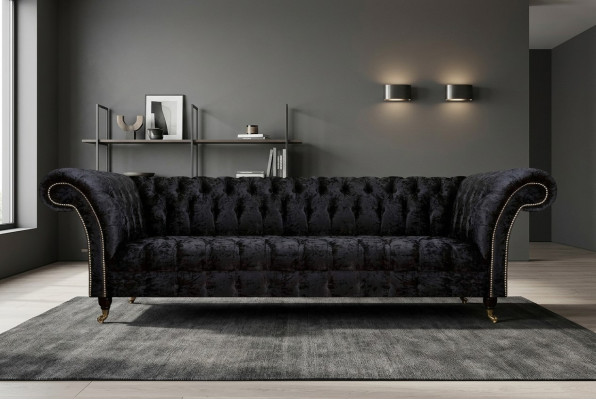 Chesterfield Moderner Schwarzer Viersitzer Edle Polstermöbel 4-Sitzer