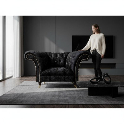Chesterfield Polstersessel Schwarzer Einsitzer Luxuriöser Lehnsessel