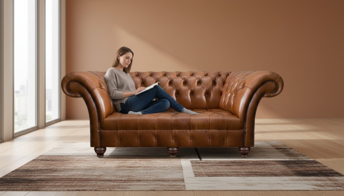 Brauner Chesterfield Leder Dreisitzer Wohnzimmer Moderne Polstercouchen