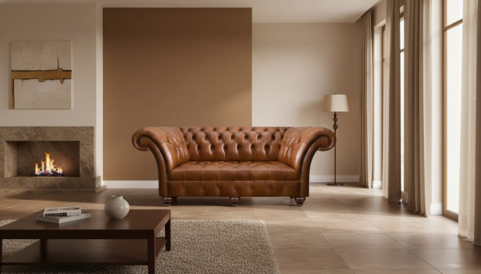 Brauner Chesterfield Leder Dreisitzer Wohnzimmer Moderne Polstercouchen