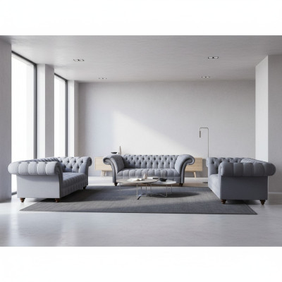 Chesterfield Edle Textilgarnitur Designer 3-Sitzer Zweisitzer Lehnsessel