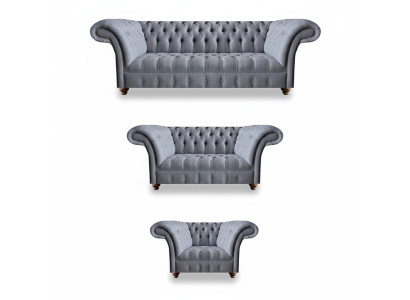 Chesterfield Edle Textilgarnitur Designer 3-Sitzer Zweisitzer Lehnsessel