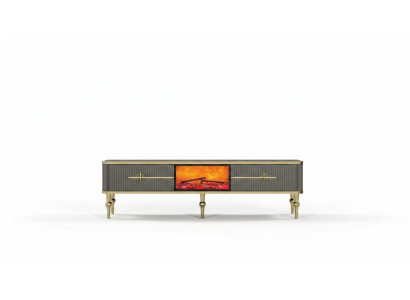 Wohnzimmer TV Lowboard Grau Kamin RTV Sideboard Metall + MDF Exklusiv