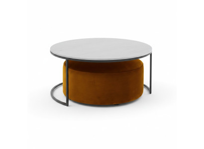 Weißer MDF Couchtisch + orangefarbener Hocker neue Metallbeine Luxus