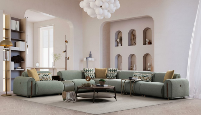 Hellgrünes Textil Sofa Wohnzimmer L-Form Eckcouch Designer Polster Möbel