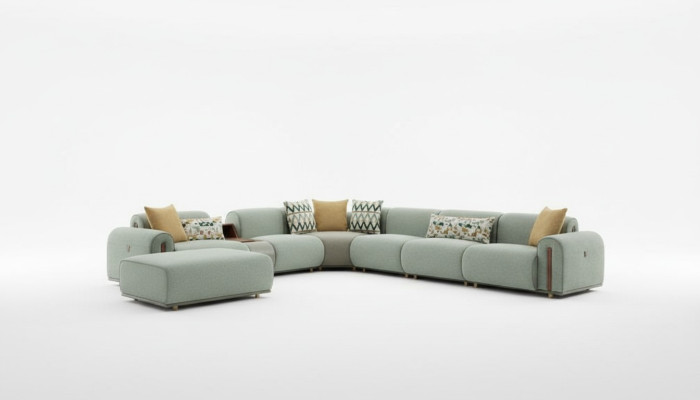 Hellgrünes Textil Sofa Wohnzimmer L-Form Eckcouch Designer Polster Möbel