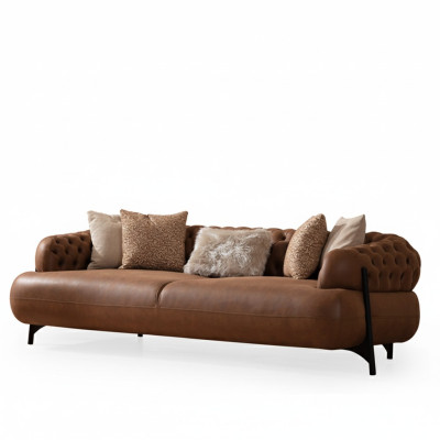 Brauner Chesterfield Dreisitzer Wohnzimmer Polstercouch Moderne Möbel