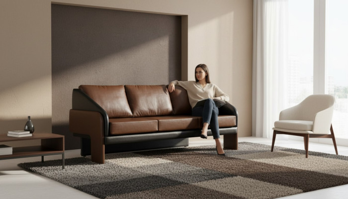 Braun-černá trojmístná exkluzivní čalouněná pohovka designová kožená sedačka