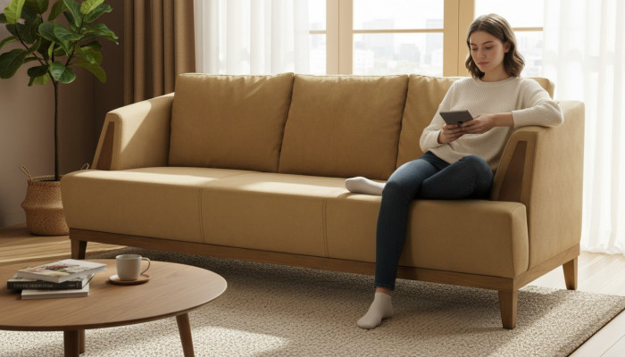 Brauner Dreisitzer Polster Textilcouch 3-Sitzer Edle Wohnzimmer Möbel
