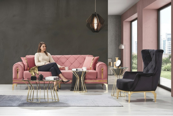Chesterfield Rosa Pohovka z nerezové oceli Moderní čalouněná pohovka Luxusní trojmístná sedačka