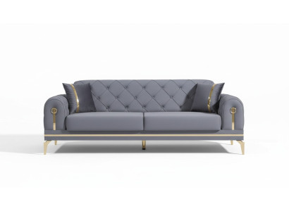 Chesterfield šedá látková pohovka designová obývací pokoj trojsedák textilní 3-místná