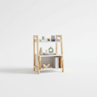 Beige-Weißes Bücherregal Ablagenregal Hochwertige Holz Beistellkommode
