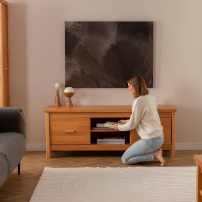 Eleganter Brauner TV-Ständer Wohnzimmer Lowboard Holz Schubladentisch