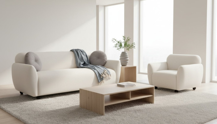 Wohnzimmer-Set 2tlg 3-Sitzer mit Sessel Weiß Einfarbig Modern Design