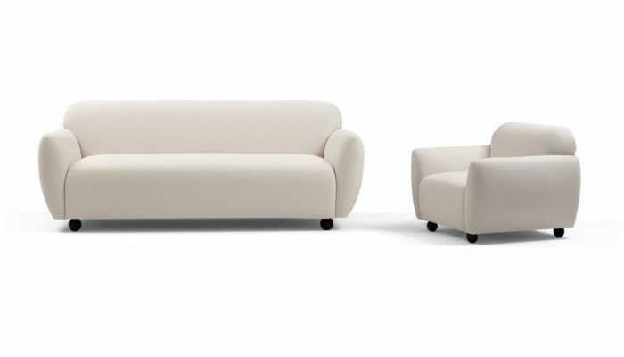 Wohnzimmer-Set 2tlg 3-Sitzer mit Sessel Weiß Einfarbig Modern Design