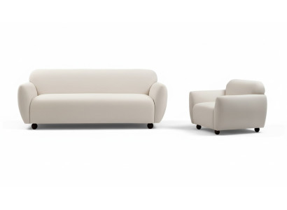 Wohnzimmer-Set 2tlg 3-Sitzer mit Sessel Weiß Einfarbig Modern Design