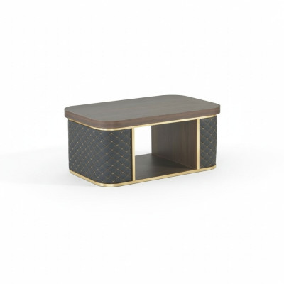 Couchtisch Braun Schwarz Zweifarbig mit Regal Modern Design Rechteckig