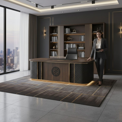 Bürotisch Modern Design Braun Schwarz Zweifarbig Rechteckig Form Stil