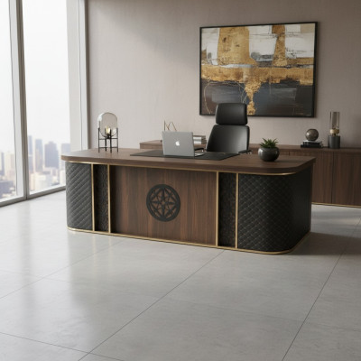 Bürotisch Modern Design Braun Schwarz Zweifarbig Rechteckig Form Stil