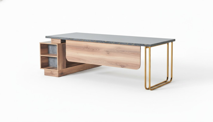 Bürotisch Braun Grau Zweifarbig Modern Design Arbeitszimmer Rechteckig