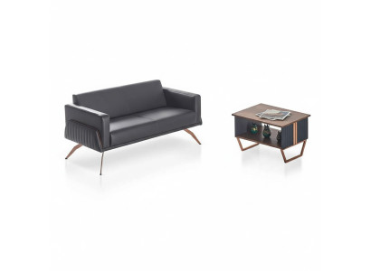 Arbeitszimmer-Set 2tlg 2-Sitzer mit Couchtisch Grau Braun Zweifarbig