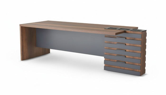 Bürotisch Braun Grau Zweifarbig Modern Design Arbeitszimmer Rechteckig