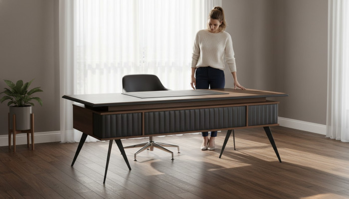 Bürotisch Rechteckig Form Braun Grau Zweifarbig mit Schubladen Modern