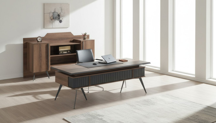 Arbeitszimmer-Set 2tlg Bürotisch Sideboard Stauraum Braun Einfarbig