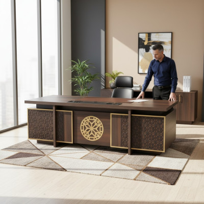 Bürotisch Modern mit Schubladen Türen Stauraum Arbeitszimmer Braun Stil