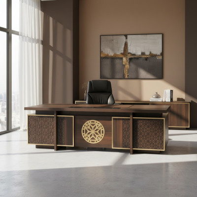 Bürotisch Modern mit Schubladen Türen Stauraum Arbeitszimmer Braun Stil