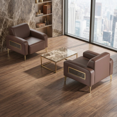 Arbeitszimmer-Set 2tlg Sessel Braun Einfarbig Modern Design Wohnzimmer