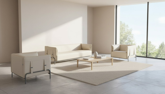Arbeitszimmer-Set 3tlg Beige 3-Sitzer 2x Sessel mit Kissen Wohnzimmer