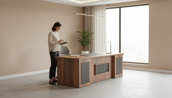 Bürotisch Braun Schwarz Zweifarbig Rechteckig Form Arbeitszimmer Modern