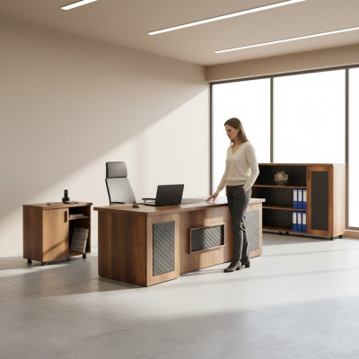 Arbeitszimmer-Set 3tlg Bürotisch Sideboard Kommode Stauraum Braun Schwarz