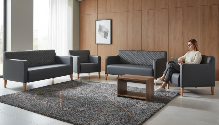 Arbeitszimmer-Set 5tlg Schwarz 3-Sitzer 2-Sitzer 2x Sessel Couchtisch