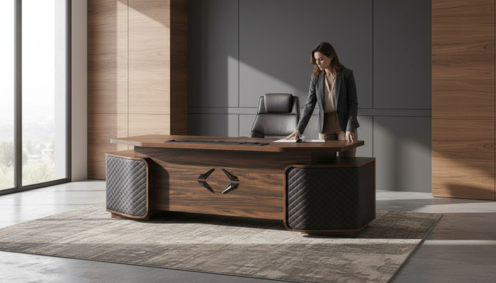 Bürotisch Schubladen Arbeitszimmer Rechteckig Braun Schwarz Modern Holz