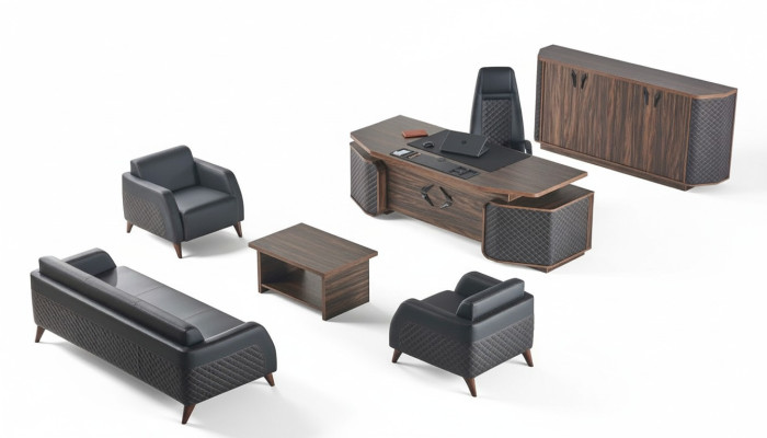 Arbeitszimmer-Set Komplett Sofas Schreibtisch Sideboard Büro Couch Leder