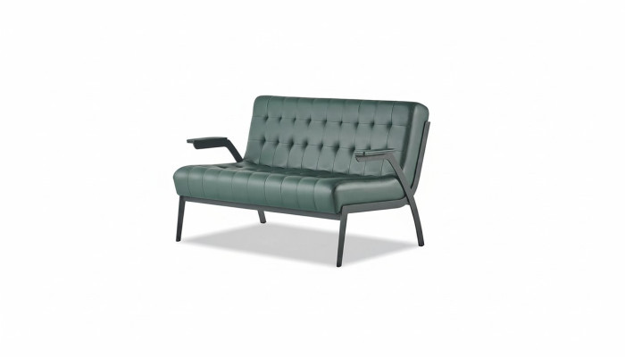 Chesterfield Grün Pohovka 2místná Kožená pohovka Moderní Gauč Kůže Nerezová ocel