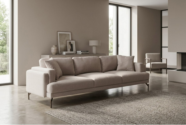 Elegantes beige 3-Sitzer Sofa aus Textil im modernen Design