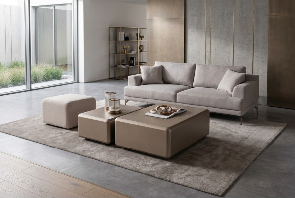 Beige Couchtisch und Hocker Set aus Textil modern und vielseitig